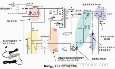 安森美半導(dǎo)體離線式第二代LED驅(qū)動器NCP1014/1028的應(yīng)用示意圖。