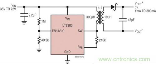 具主端輸出電壓檢測功能的 LT8300 反激式轉換器