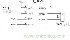 CAN隔離收發(fā)器應(yīng)用接線圖