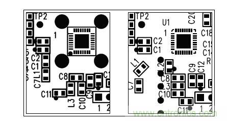  圖中所示為兩種不同的PCB布局，其中一種布局的元件排列方向不合理（L1和L3），另一種的方向排列則更為合適。