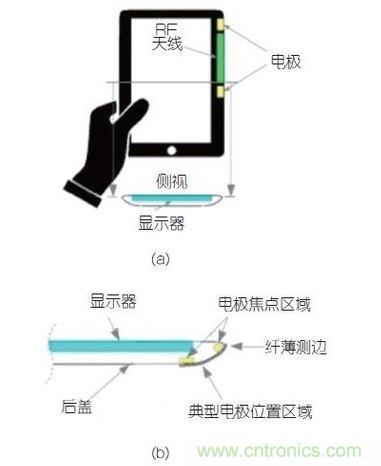 (a)側剖視圖描述；(b)電極焦點區(qū)域描述