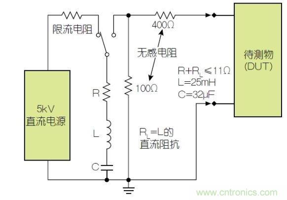 除顫器測(cè)試配置(注意較大電容)。