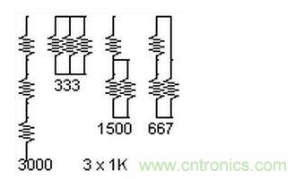 3個(gè)電阻，4種組合。