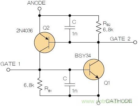 圖2：增加兩個電容值為1nF的SMD陶瓷電容器后，可以在ΔV達到10V的情況下防止導(dǎo)通。