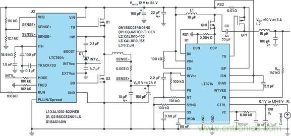 通過5 V至24 V輸入提供雙極性、雙向DC-DC流入和流出電流