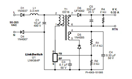 LinkSwitch-LP 系列旨在取代手機/無繩電話、PDA、數(shù)碼相機和便攜式音頻播放器等應(yīng)用中輸出功率 < 2.5 W 的低效線頻線性變壓器電源。LinkSwitch-LP 還可用作白色家電等應(yīng)用中的輔助電源。  LinkSwitch-LP 將高壓功率 MOSFET 開關(guān)與 ON/OFF 控制器集成在一個設(shè)備中。它完全由漏極引腳自供電，具有低 EMI 的抖動開關(guān)頻率，并且具有全面的故障保護。自動重啟可限制過載和輸出短路條件下的器件和電路耗散，而遲滯過溫保護會在熱故障期間禁用內(nèi)部 MOSFET。EcoSmart 技術(shù)使設(shè)計能夠輕松實現(xiàn) < 150 mW 的空載功耗，滿足能源效率要求。  LinkSwitch-LP 的設(shè)計目的是在輸出功率低于 2.5 W 時無需初級側(cè)鉗位電路，從而顯著減少組件數(shù)量和總系統(tǒng)成本。圖 1 顯示了基于 LinkSwitch-LP 的 2 W 電源，不帶初級側(cè)鉗位。LinkSwitch-LP 系列經(jīng)過優(yōu)化，當變壓器上的輔助或偏置繞組提供反饋時，可提供近似的 CV/CC 輸出特性。這非常適合取代工頻變壓器的應(yīng)用，提供兼容的輸出特性，但過載、短路電流和輸入線電壓變化較小。  　  在無鉗位設(shè)計中使用 LinkSwitch-LP 的基本電路原理圖。  快速開始  　 LinkSwitch-LP 反激式設(shè)計流程圖